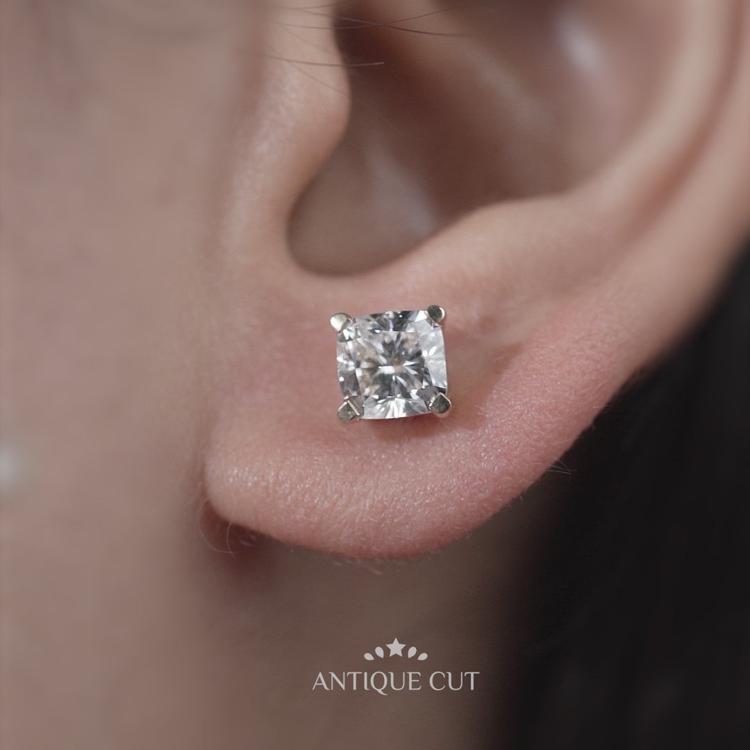 Lab grown cushion diamond stud earrings for women