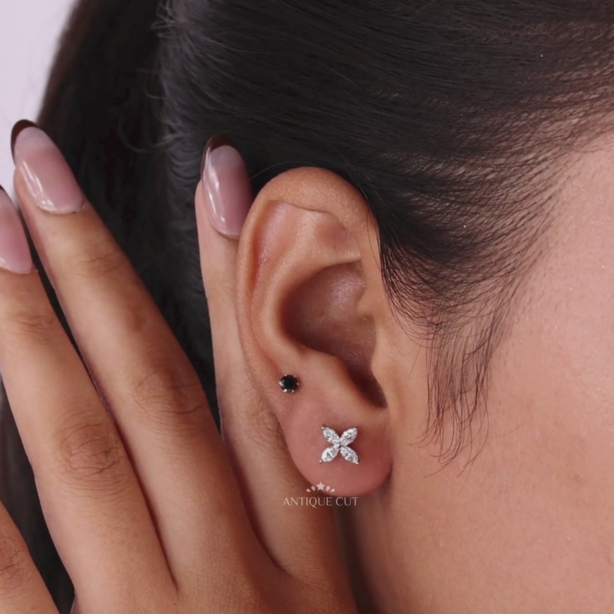 0.50 TCW marquise diamond floral stud earrings