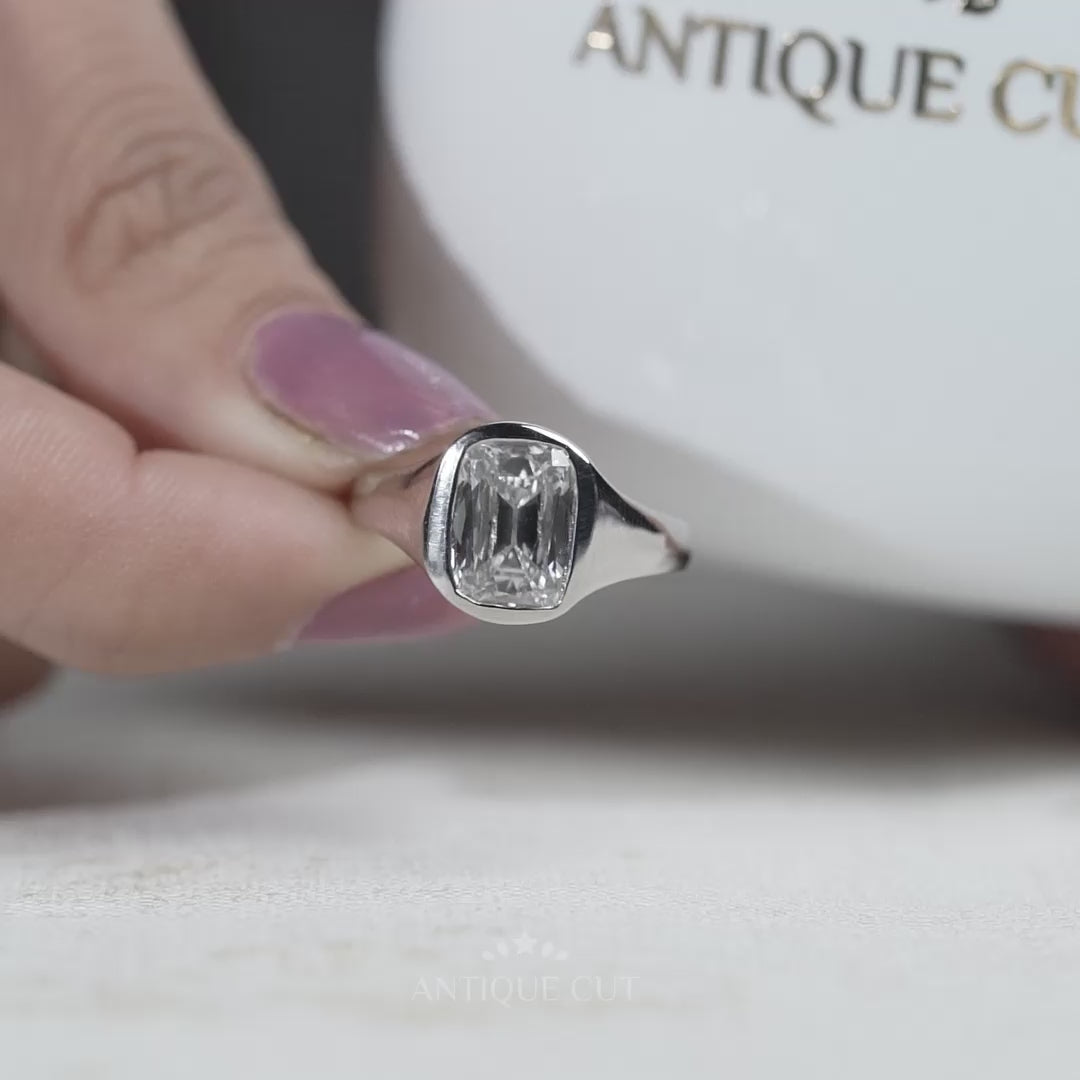 White gold old mine cushion cut diamond ring