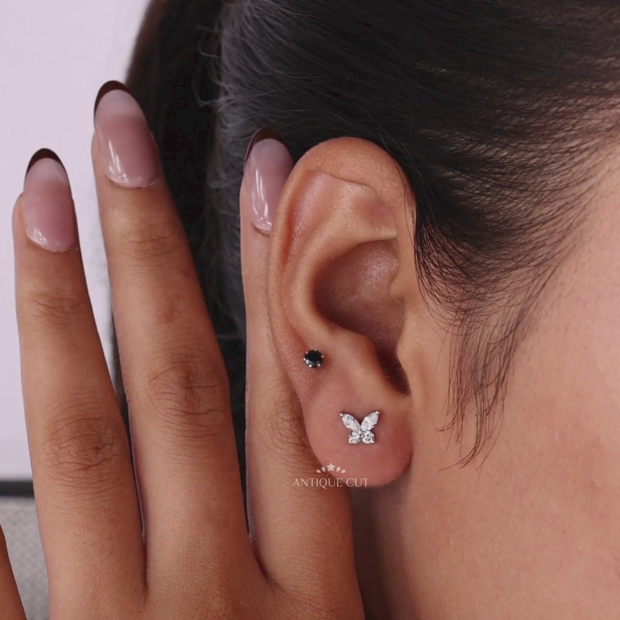 Lab grown diamond butterfly stud earrings in white gold