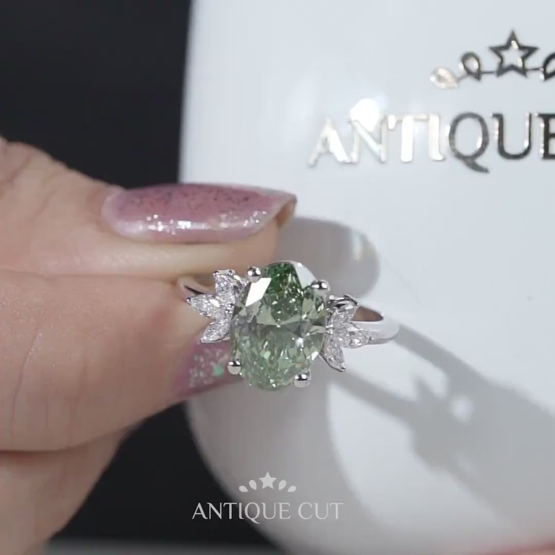 Oval green diamond engagement ring lab grown