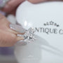 White gold pear diamond ring with round side accents
