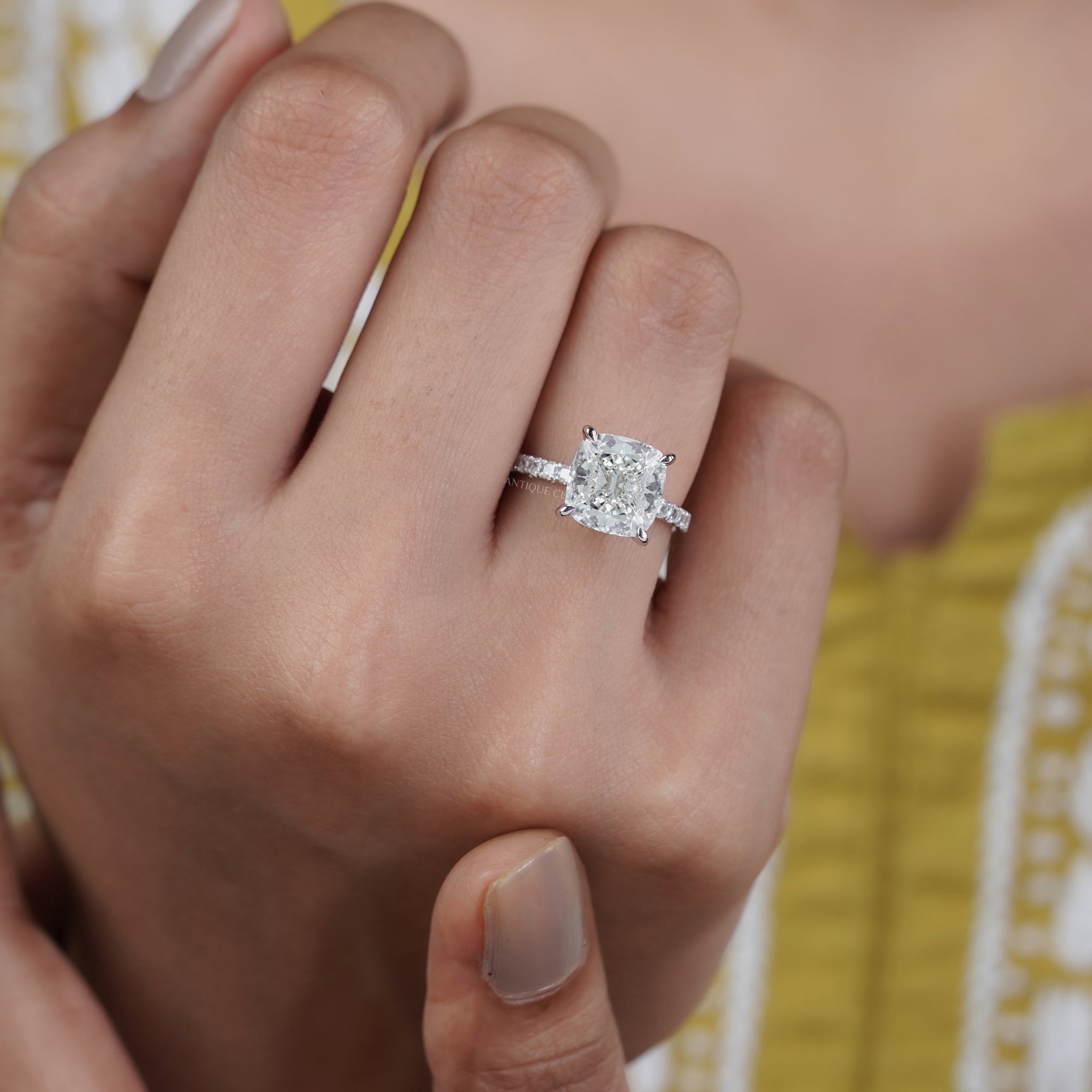 White Gold Cushion Cut Ring