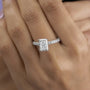 White gold radiant diamond ring with hidden halo