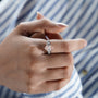 Oval pink diamond three stone engagement ring with baguette side stones