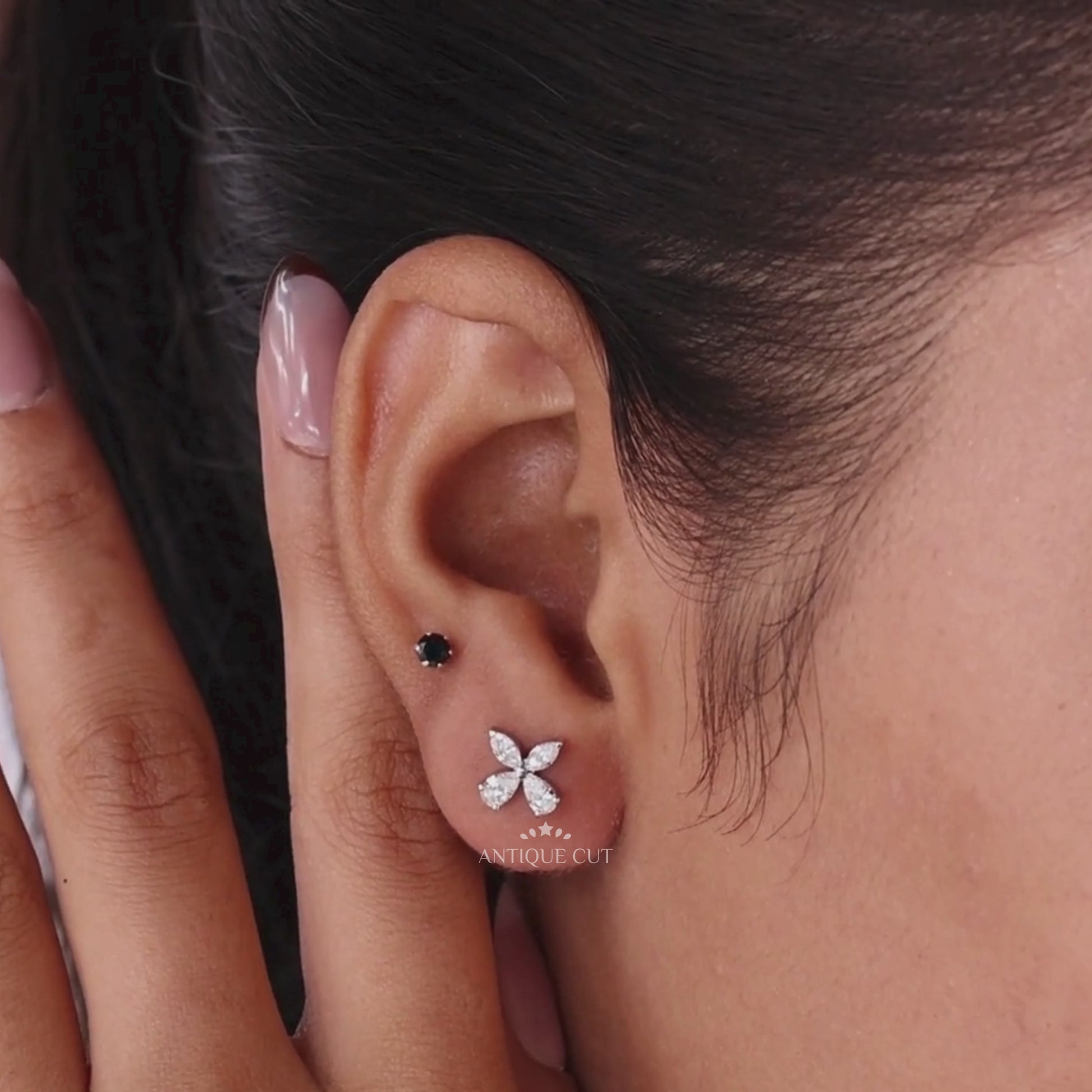 Floral butterfly inspired lab grown diamond earrings