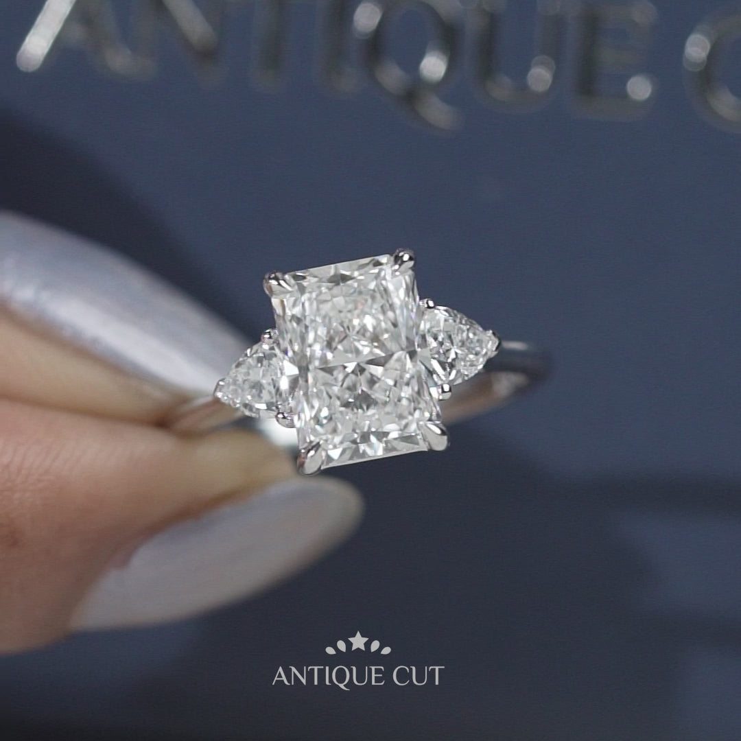 Lab grown radiant diamond ring three stone IGI certified