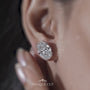 Front view of oval diamond stud earrings with claw double prongs