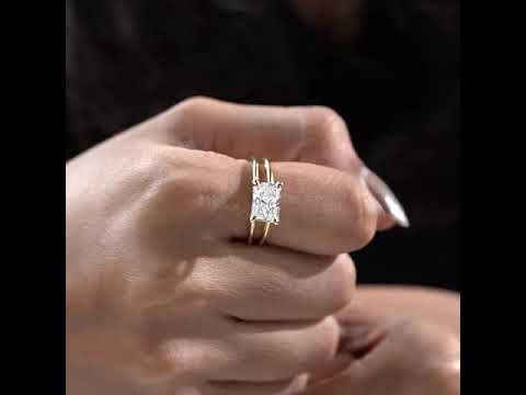 Lab grown east west radiant cut diamond engagement ring