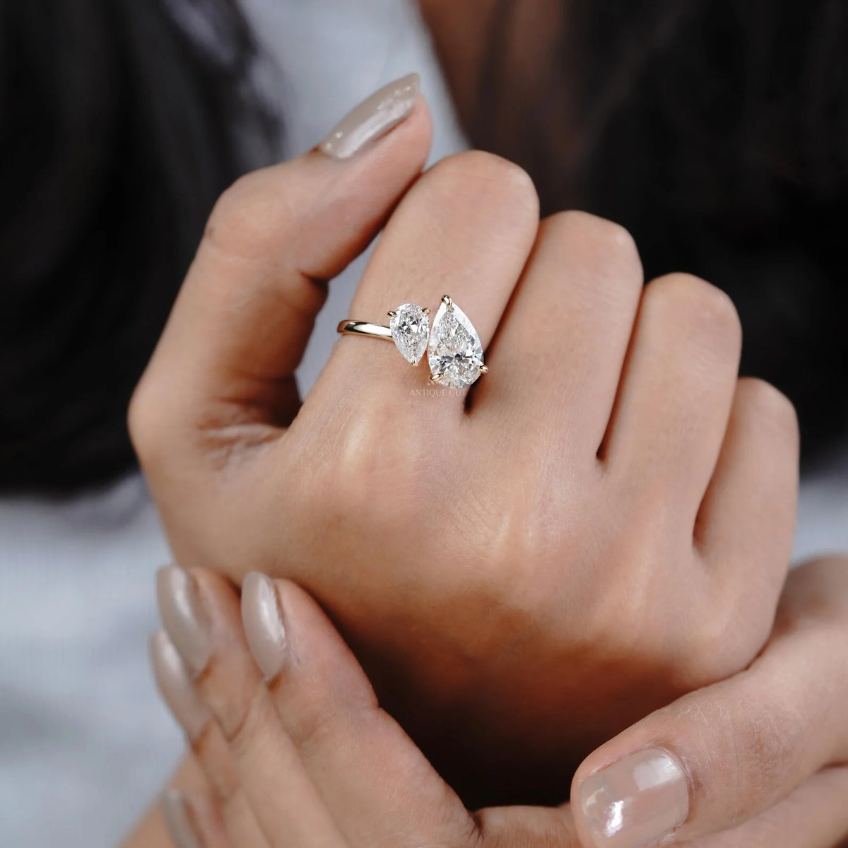 Two stone diamond engagement ring in gold