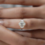 Lab Grown Oval Diamond with Half Moon Side Stones Three Stone Engagement Ring