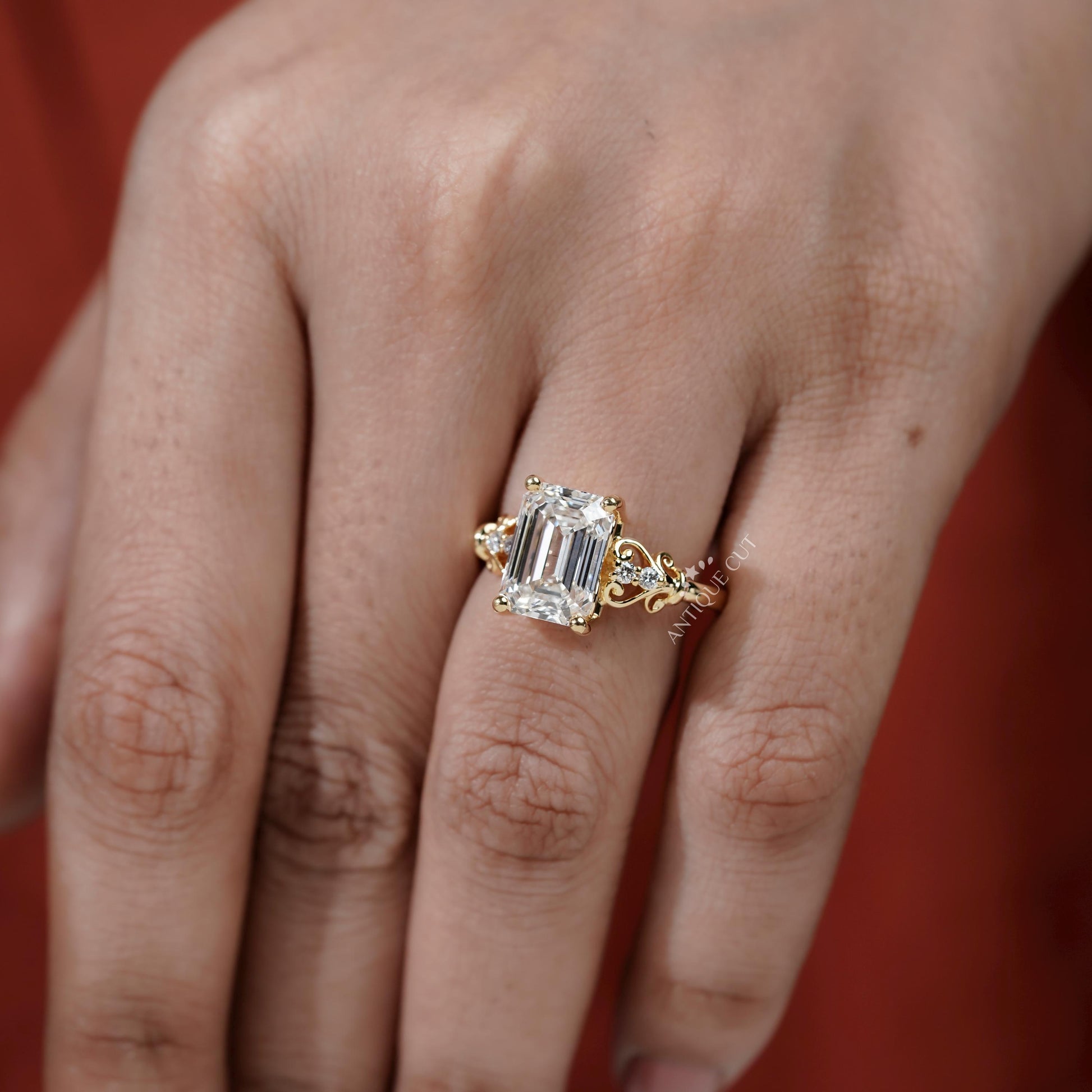 Emerald cut diamond ring yellow gold
