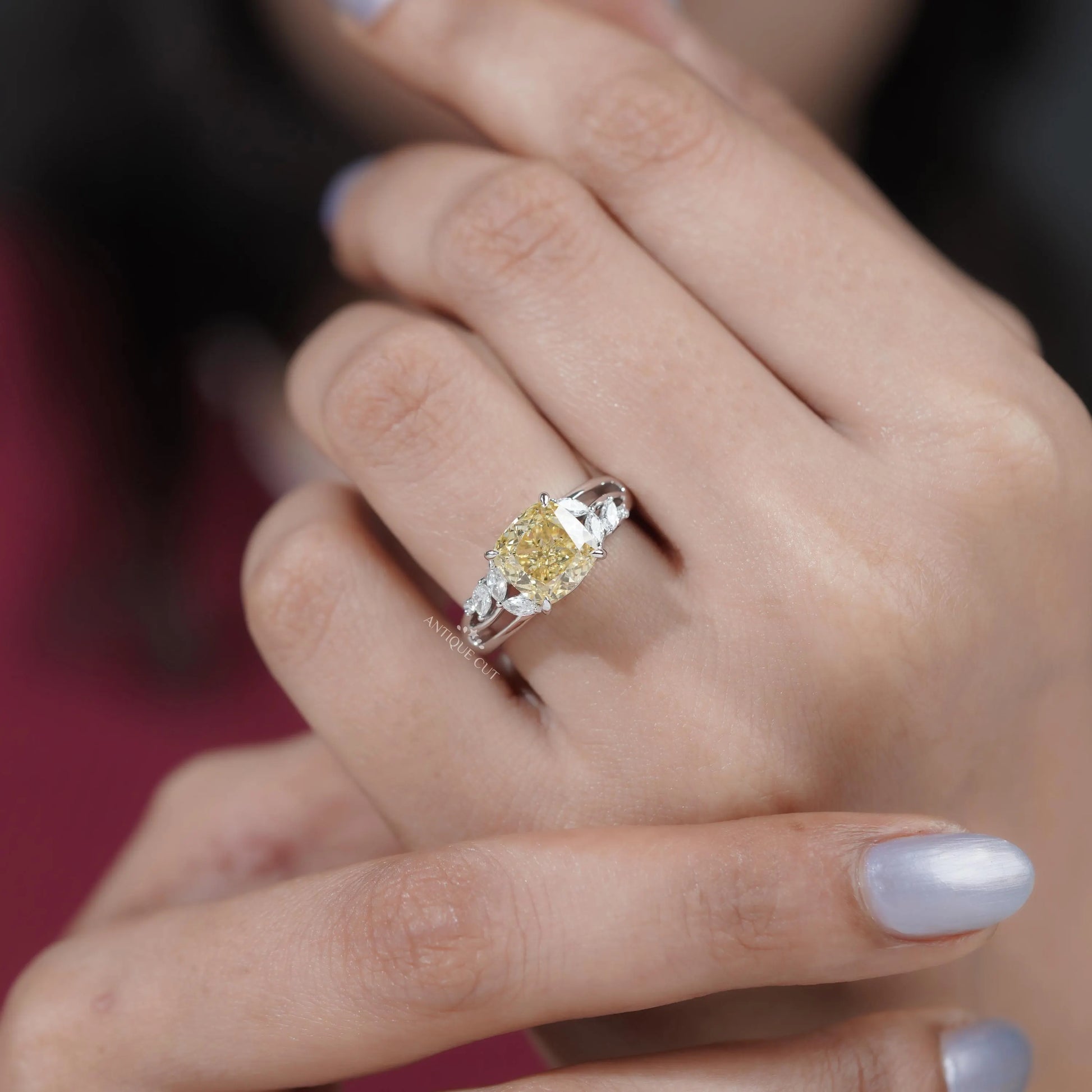 Classic yellow cushion cut diamond bridal ring
