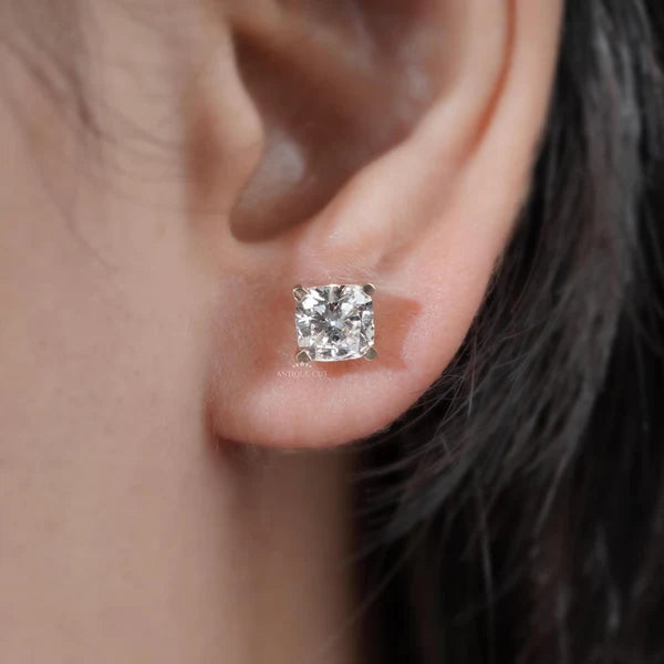 Lab grown cushion diamond stud earrings for women