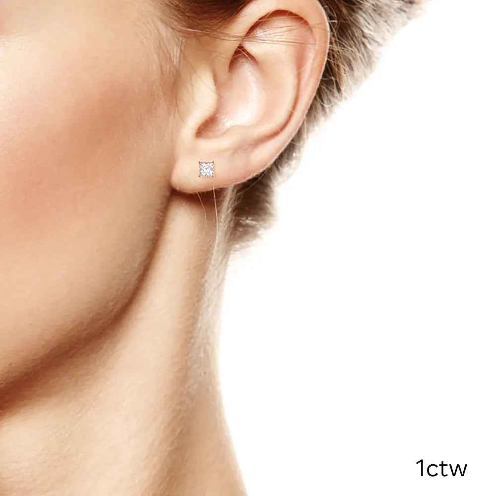 Princess Cut Lab Grown Diamond Stud Earrings, EF Color, VS Clarity, IGI Certified