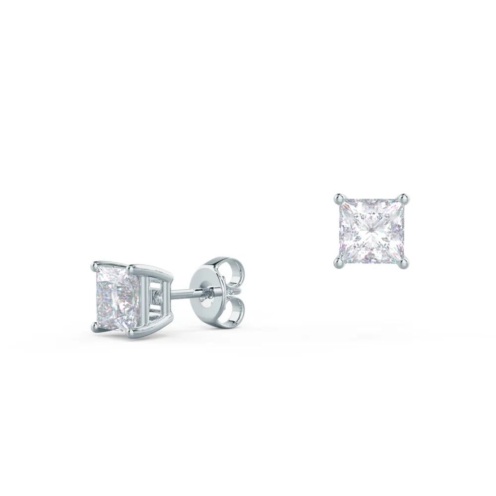 Princess Cut Lab Grown Diamond Stud Earrings, EF Color, VS Clarity, IGI Certified