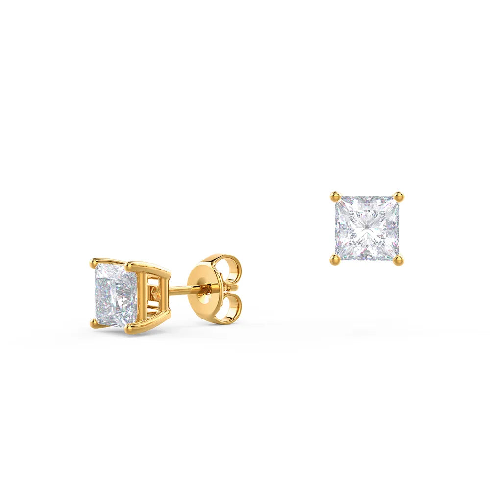 Princess Cut Lab Grown Diamond Stud Earrings, EF Color, VS Clarity, IGI Certified