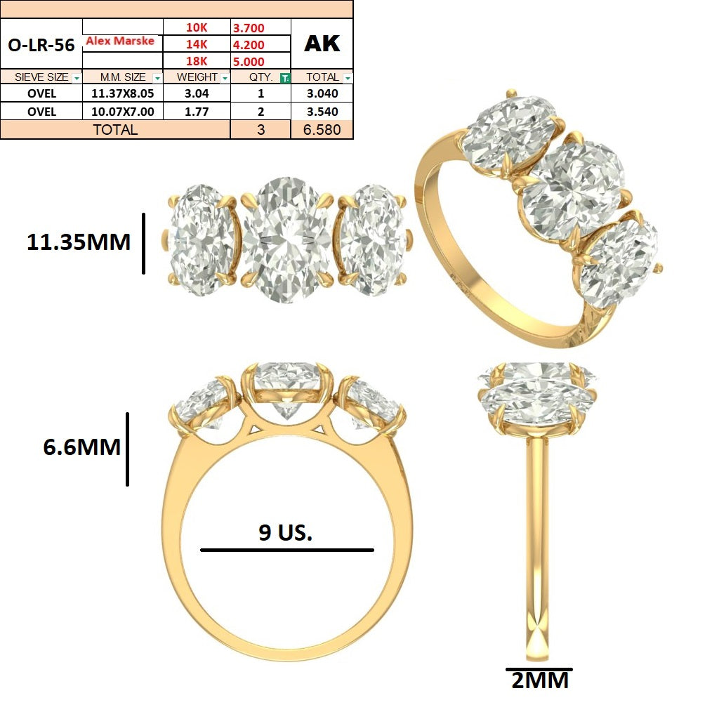 Custom order - Oval three stone ring | 14kt yellow gold | 9 US