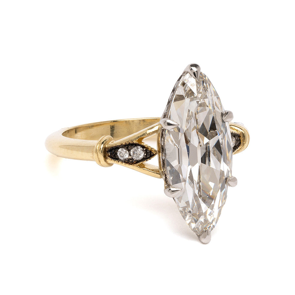2.5ct Marquise Lab grown Diamond ring, 10kt gold two tone ring