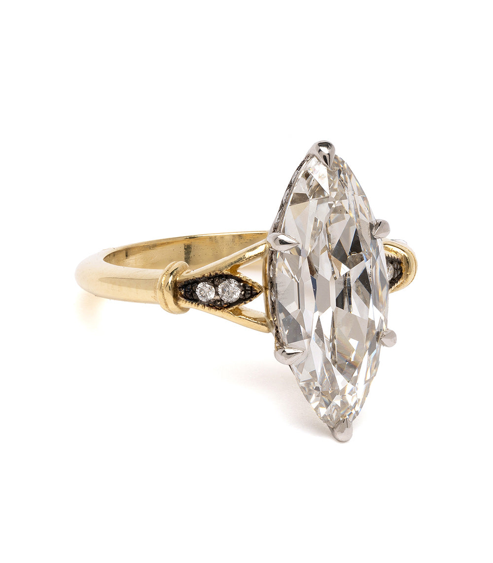 2.5ct Marquise Lab grown Diamond ring, 10kt gold two tone ring