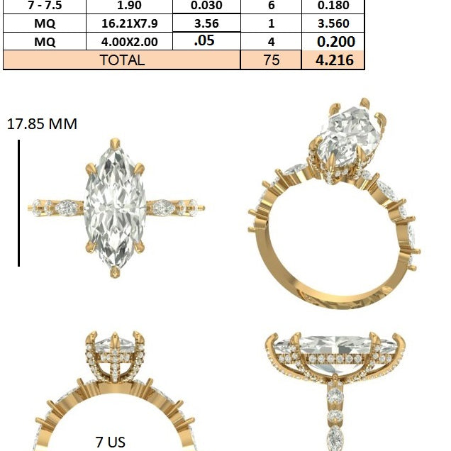 Custom order - 3.5ct E VS marquise lab grown diamond ring | 18kt yellow gold | 7 US