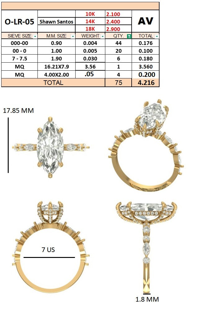 Custom order - 3.5ct E VS marquise lab grown diamond ring | 18kt yellow gold | 7 US