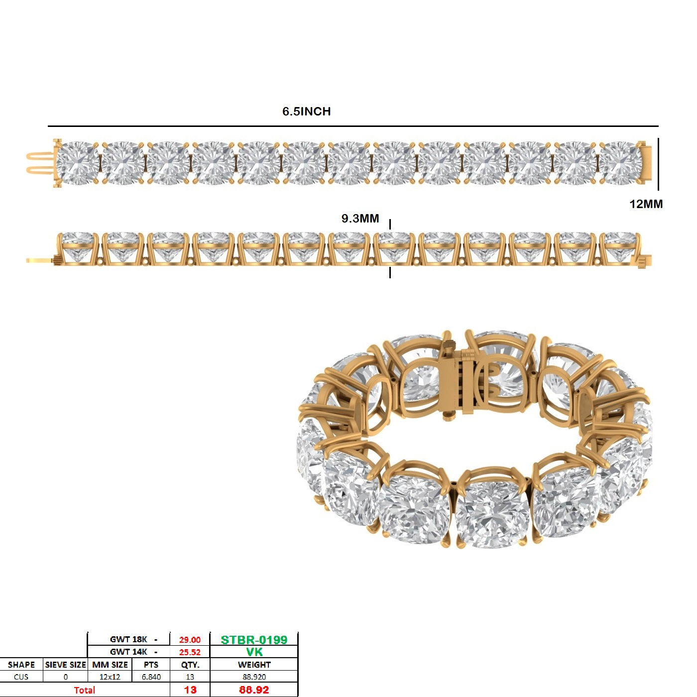 Lab Grown Diamond Tennis Bracelet in 14K White Gold (6.5 inches)