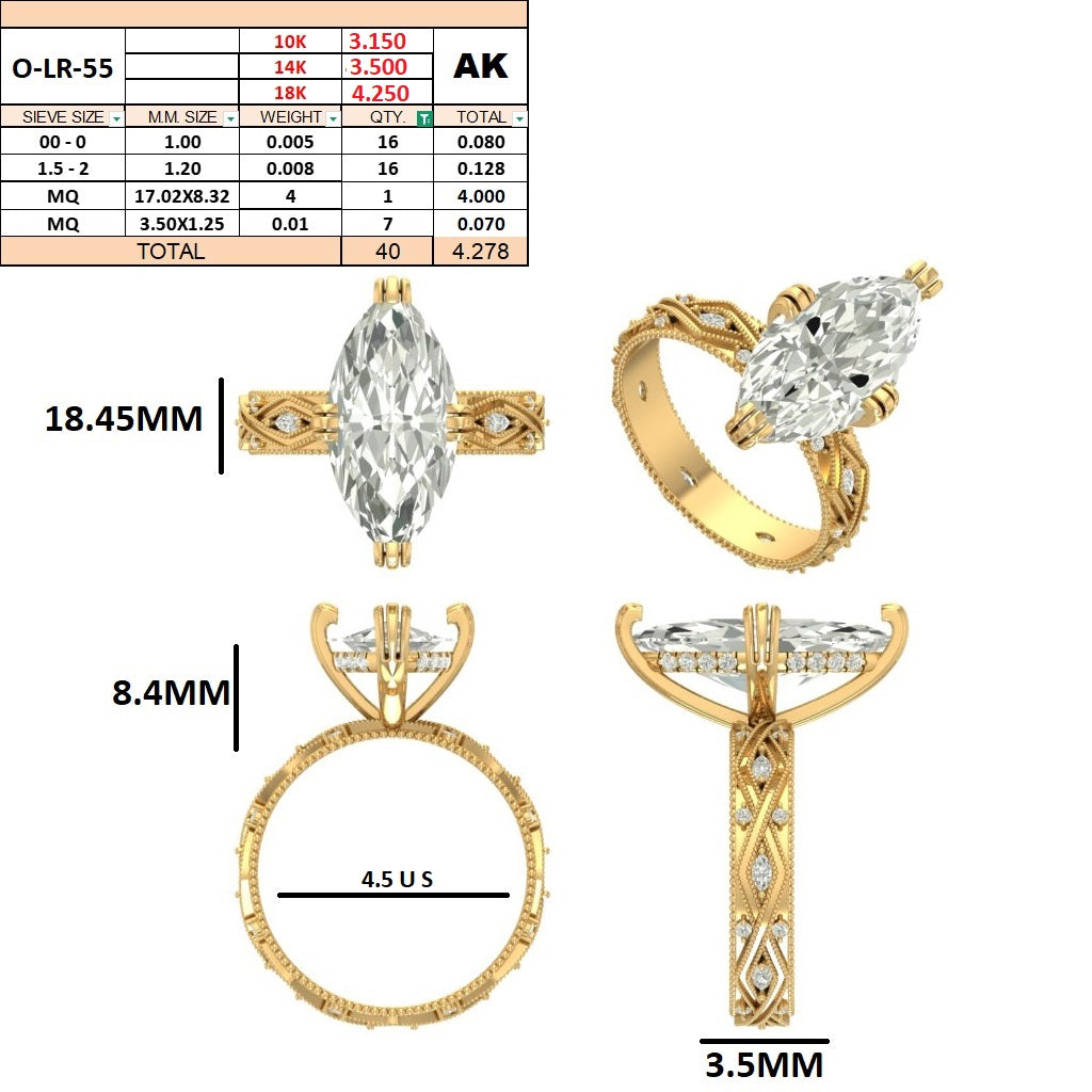 Custom order - 4 carat Marquise center stone ring
