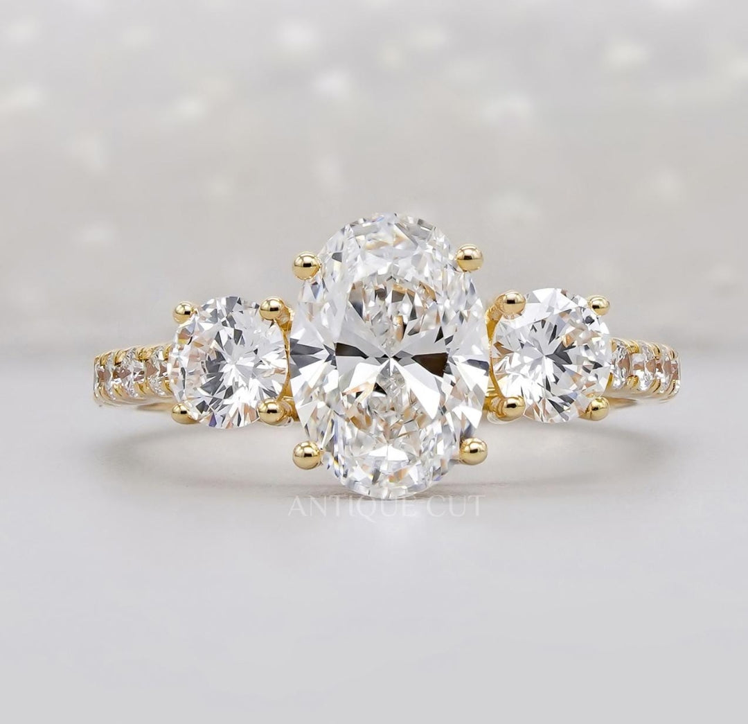 Custom order - 2.4tcw D VVS Oval three stone ring | Platinum | 6.25 US 🔴 5 stones each side