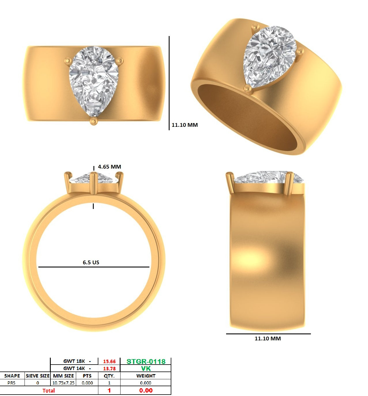 Custom design ring : 3.06 ct pear ring in 14k yellow gold