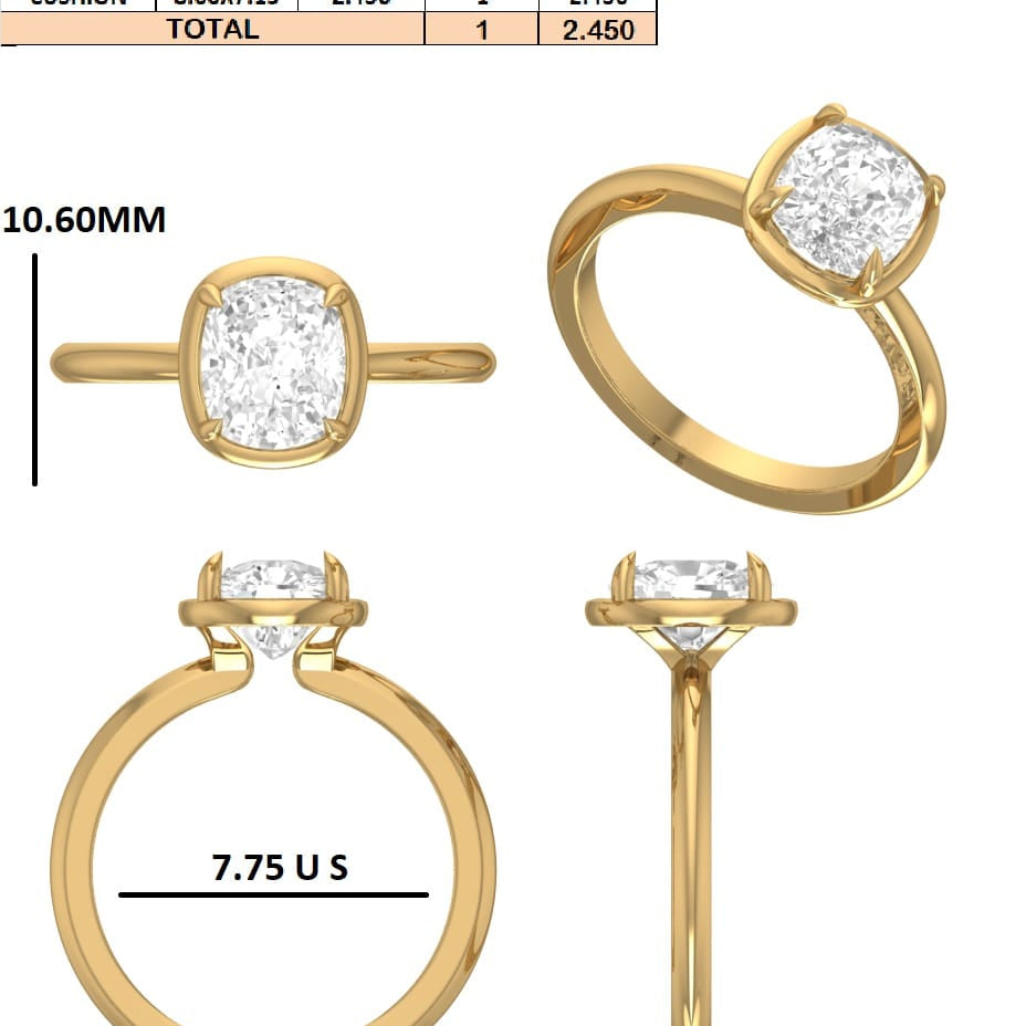 Custom order - 2.45ct Old mine Bezel/Prong setting ring | 18kt yellow gold | 7.75 US size