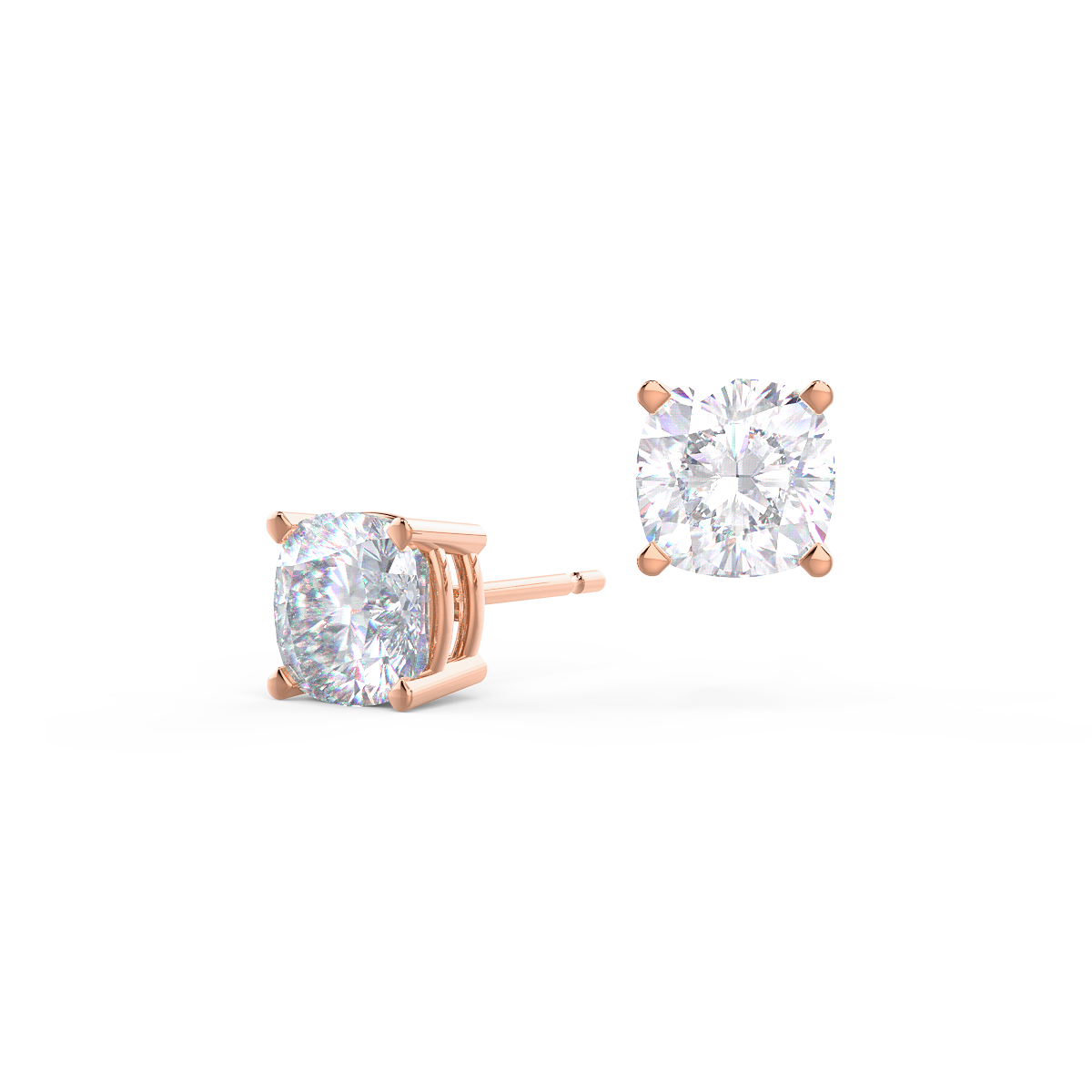 Cushion Lab Grown Dimaond Stud Solitaire Earrings, EF Color, VS Clarity, IGI Certified diamond
