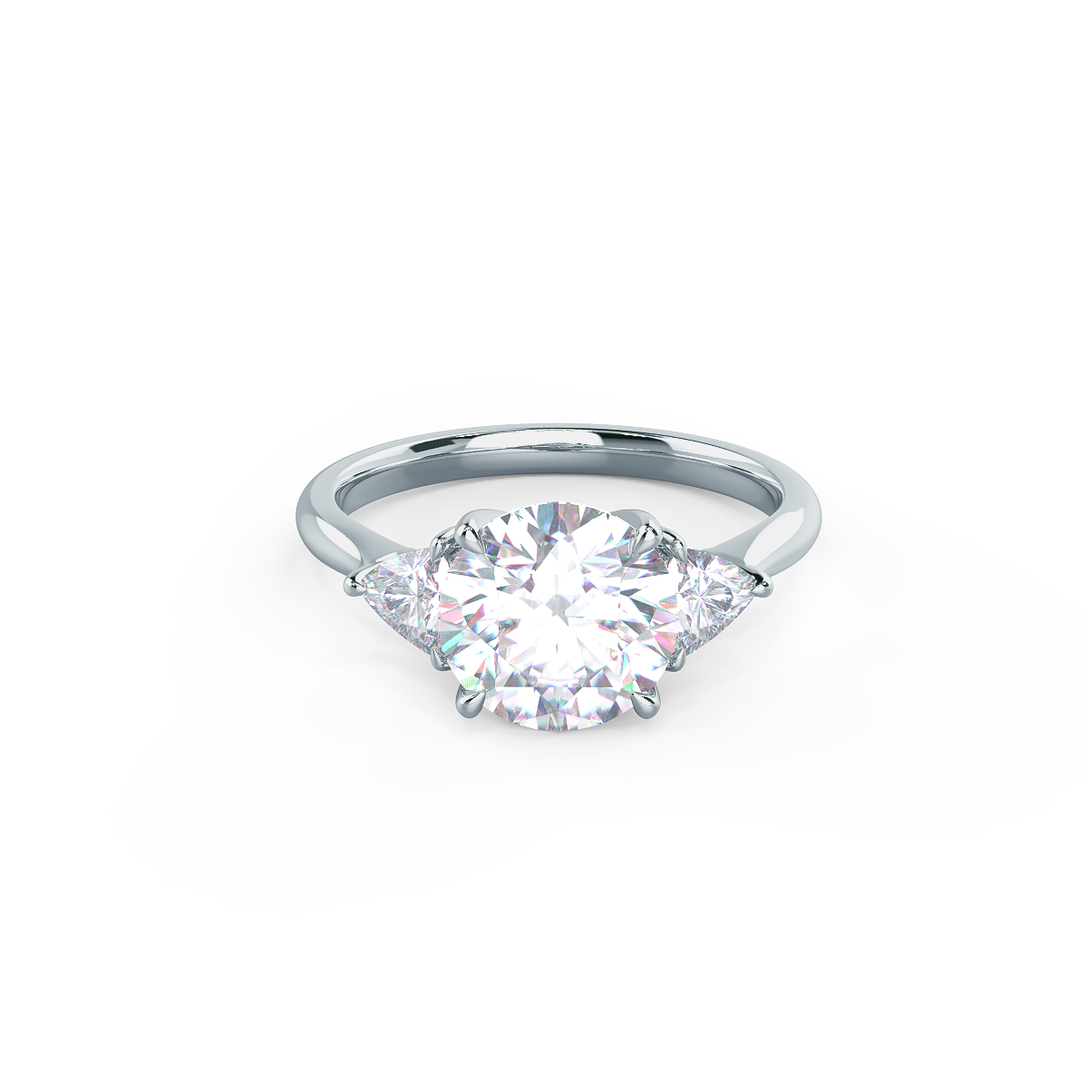 ROUND AND TRILLION SETTING  Lab-Created Diamond Ring DEF Color VS+ Clarity
