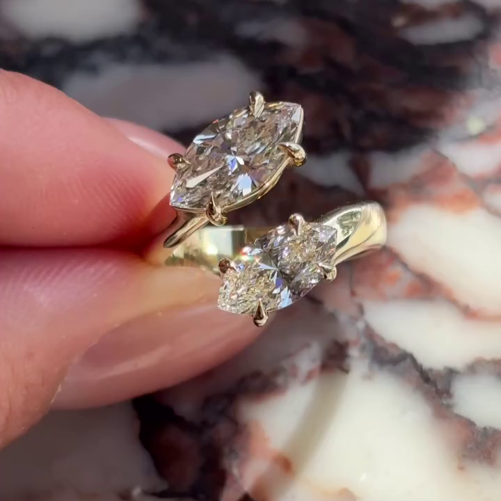 Marquise 4.50tcw Lab Grown Diamond Unique Set Two Stone Engagement Ring, EF Color, VS Clarity