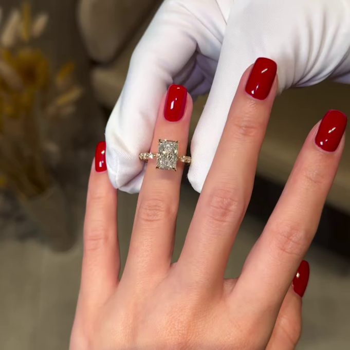 Radiant 3.80tcw Lab Grown Diamond Engagement Ring | 3.00ct Center + 0.80ct Side Stones | IGI Certified