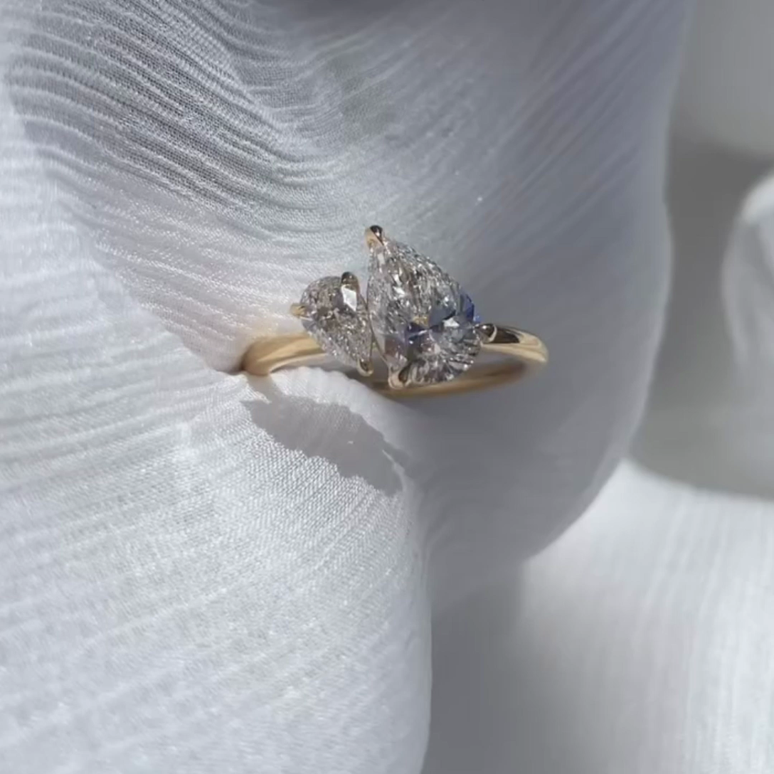 Toi et Moi 1.40ct Double Pear Lab Diamond Ring | IGI Certified | Custom 10k 14k 18k Gold or Platinum