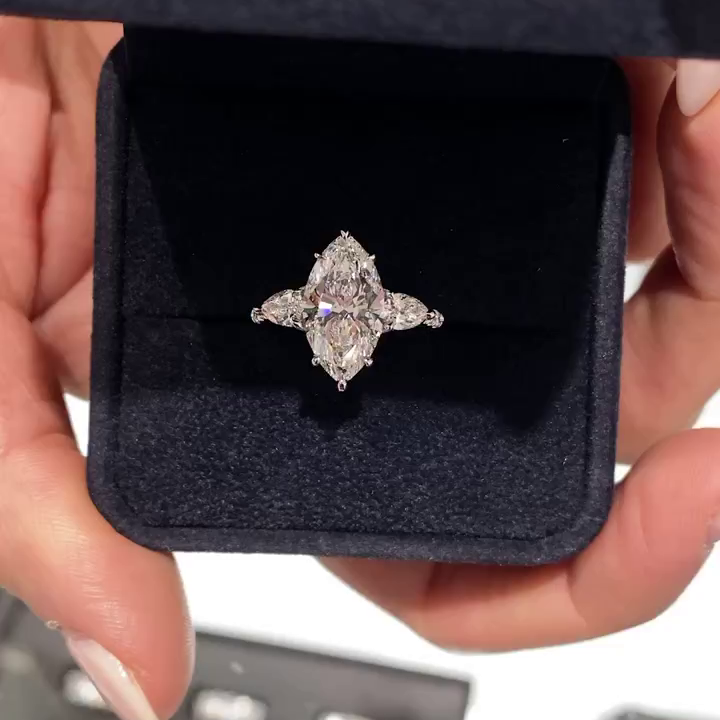 Marquise Three Stone 3.25tcw Lab Diamond Ring | Hidden Halo Style | IGI Certified