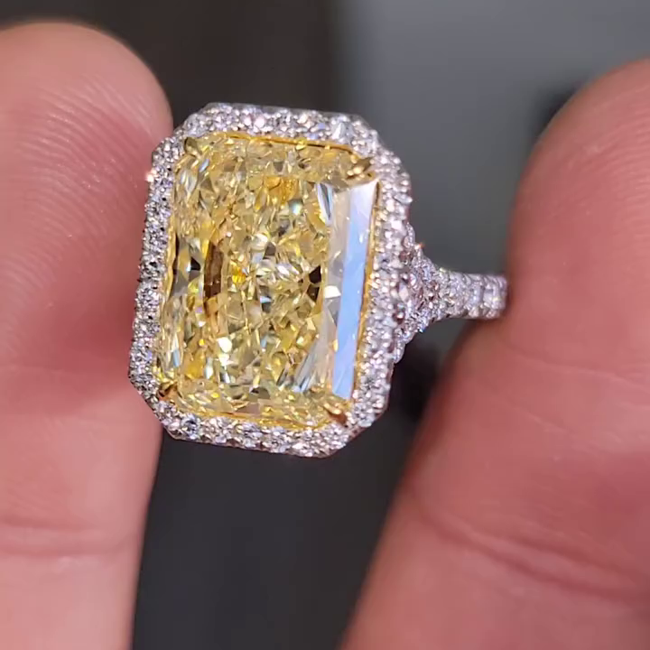 Radiant 8.30tcw Lab Grown Diamond Pear Side Stone Pave Halo Engagement Ring, VS Clarity