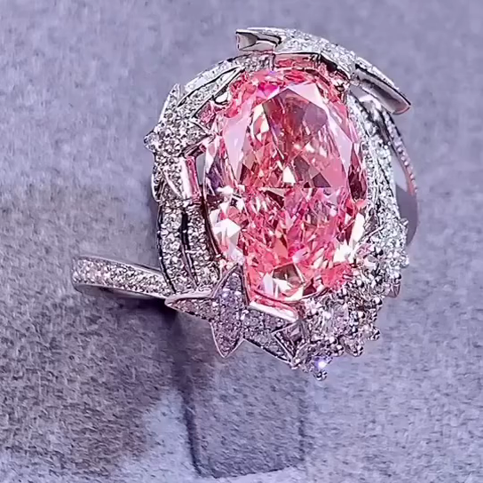 Fancy Pink Oval 2.50ct Lab Grown Diamond Starburst Halo Ring | 4.50tcw IGI Certified | Statement Engagement Ring | White Gold | Custom