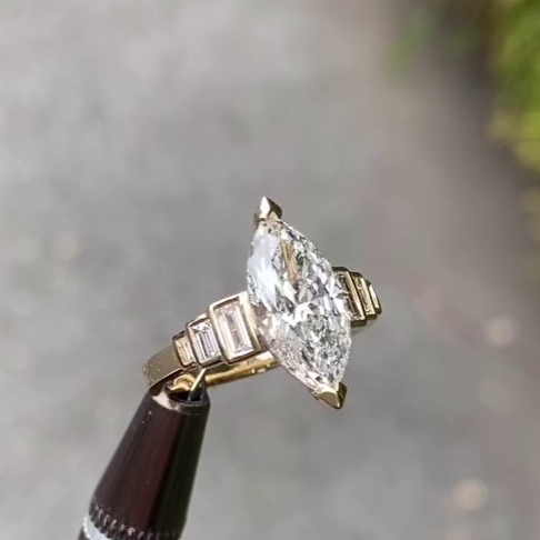 Marquise 4.40tcw Lab Grown Diamond Engagement Ring | 4.00ct Center + 0.40ct Baguette Side Stones | IGI Certified
