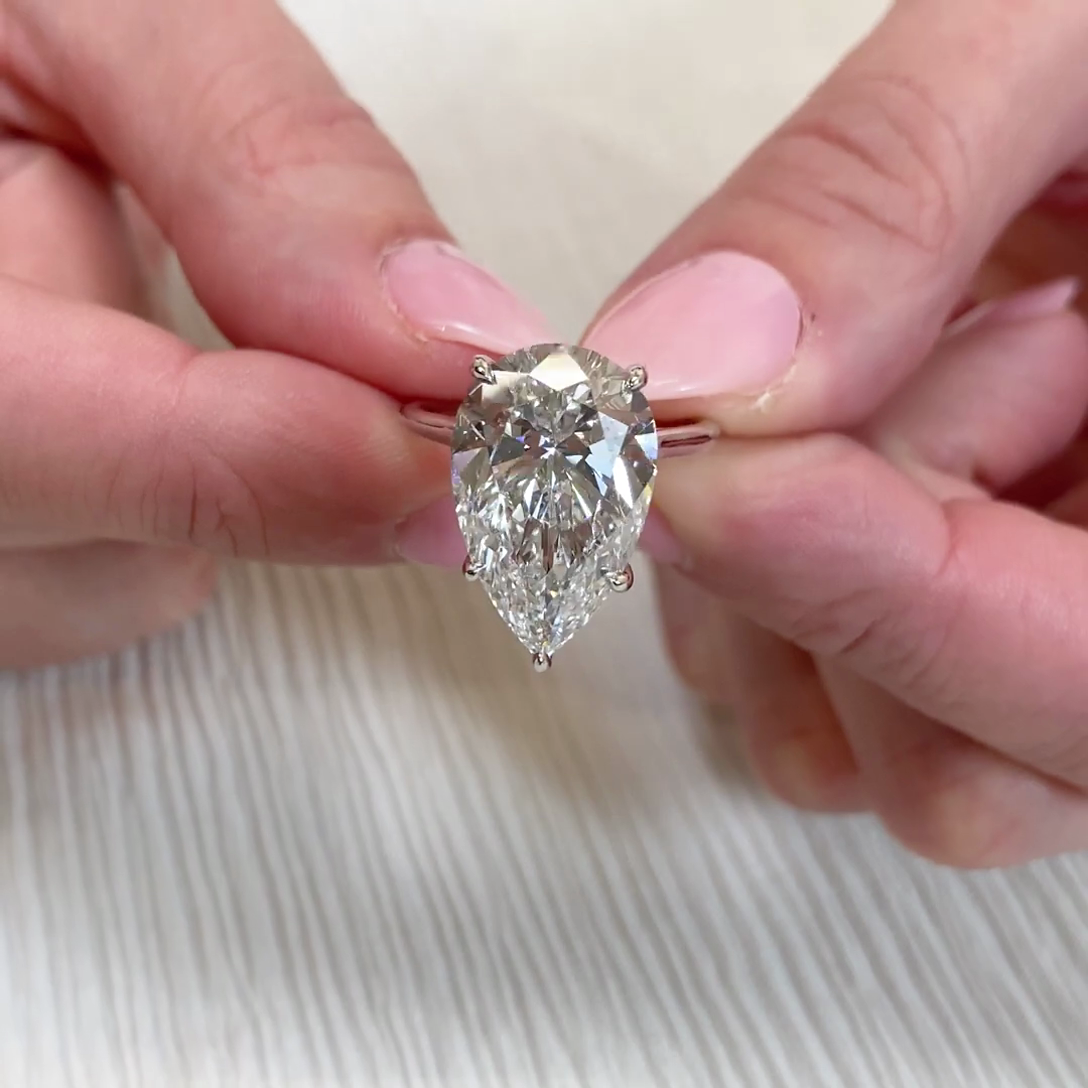Pear 7.00ct Lab Grown Diamond Solitaire Engagement Ring, D-E-F Color, VVS-VS Clarity - IGI Certified