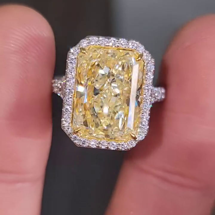 Radiant 8.30tcw Lab Grown Diamond Pear Side Stone Pave Halo Engagement Ring, VS Clarity