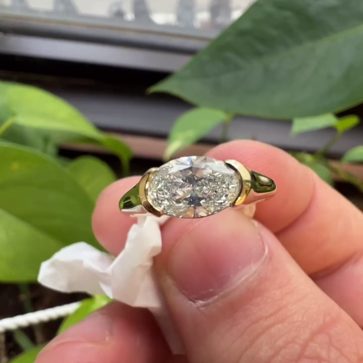 Oval 1.00ct Lab Grown Diamond Half Bezel Style Engagement Ring, D-E-F Color, VVS-VS Clarity