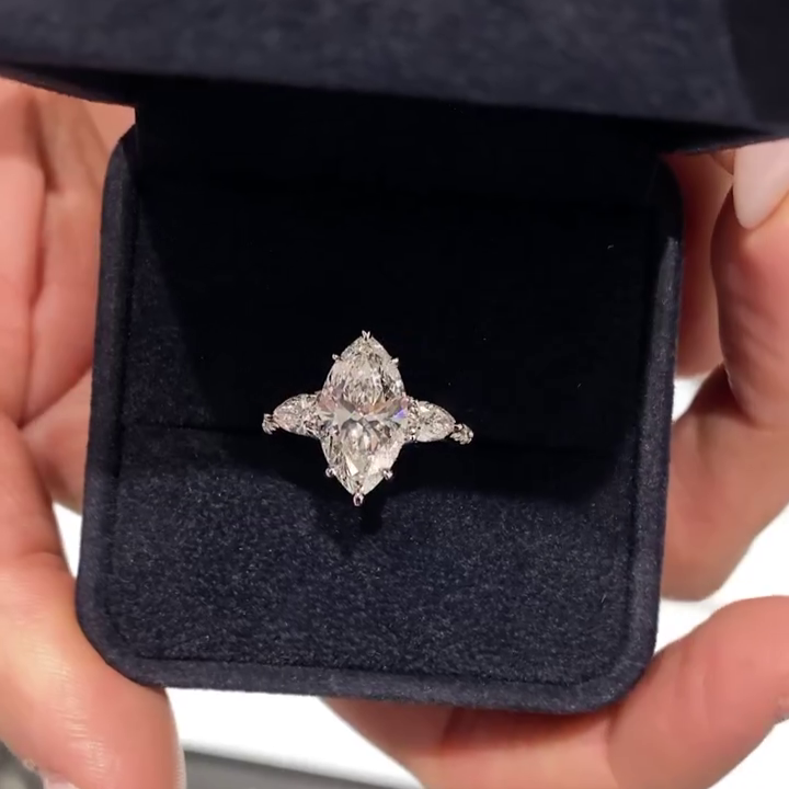 Marquise Three Stone 3.25tcw Lab Diamond Ring | Hidden Halo Style | IGI Certified