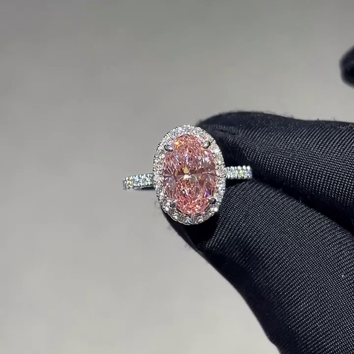 Oval 3.00tcw Fancy Pink Lab Diamond Halo Ring in White Gold | IGI Certified