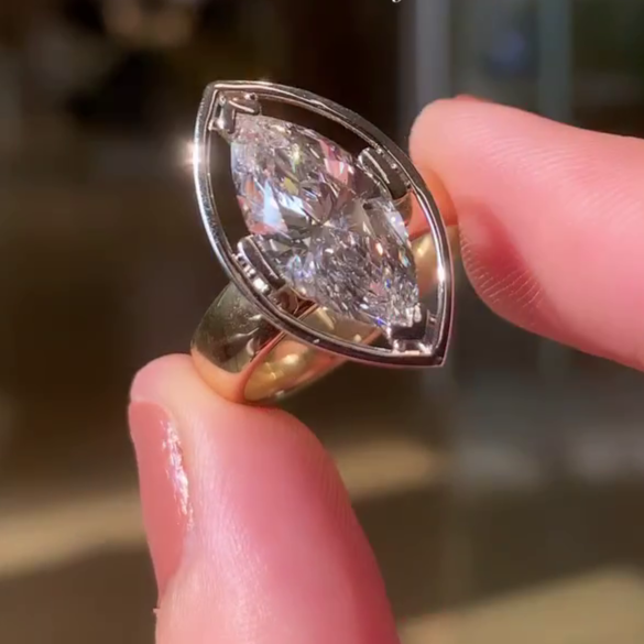 Marquise 4.50ct Lab Grown Diamond Wire Halo Engagement Ring, E-F Color, VVS-VS Clarity