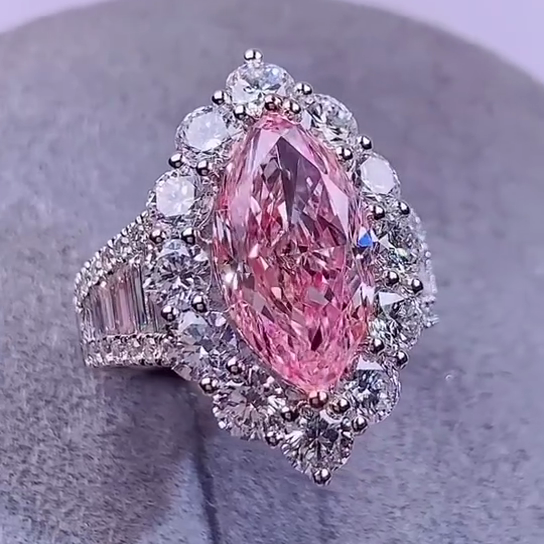 Marquise Fancy Pink 4.00tcw Lab Grown Diamond Halo Pave Engagement Ring, VVS-VS Clarity
