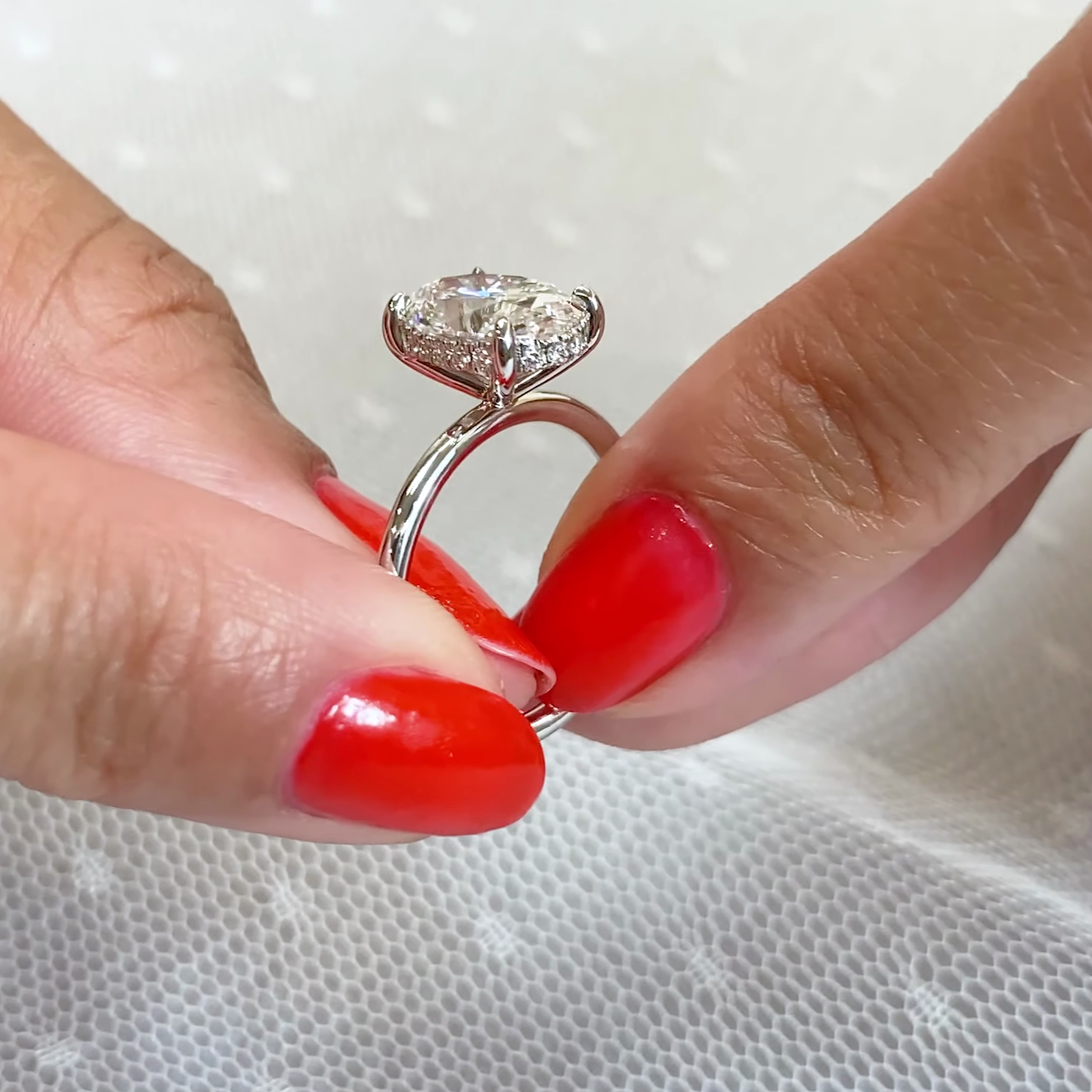 Oval 2.70tcw Lab Grown Diamond Pave Basket Solitaire Engagement Ring, D-E-F Color, VVS-VS Clarity - IGI Certified