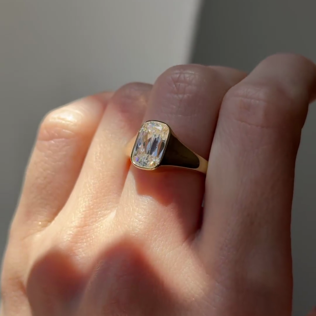 2.50ct Cushion Old Mine Lab Grown Diamond Bezel Engagement Ring | IGI Certified | Ethical Gold