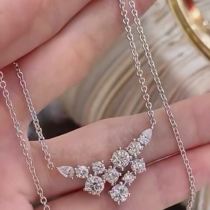 4.00tcw Round And Pear Lab Diamond Necklace | IGI Certified | DEF VVS–VS Clarity